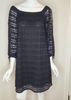 Michael Kors Women’s Black Lace Off The Shoulder Shift Dress